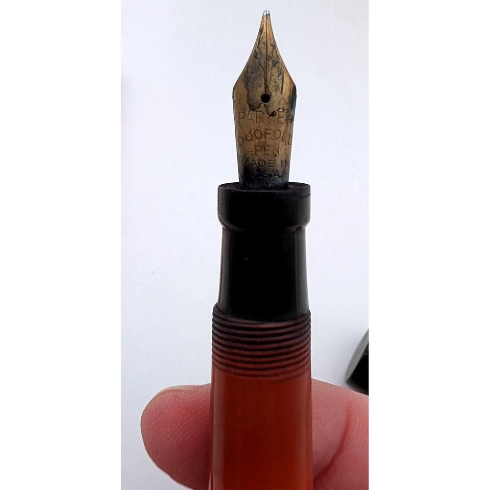 Vintage Parker Duofold Lucky Curve Fountain Pen Set Orange Hard Rubber Gold Trim